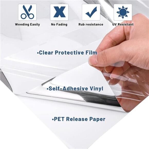 Chrome Silver Mirror Adhesive Vinyl for DIY Decor,Chrome Vinyl Mirror Film - Picture 2 of 7